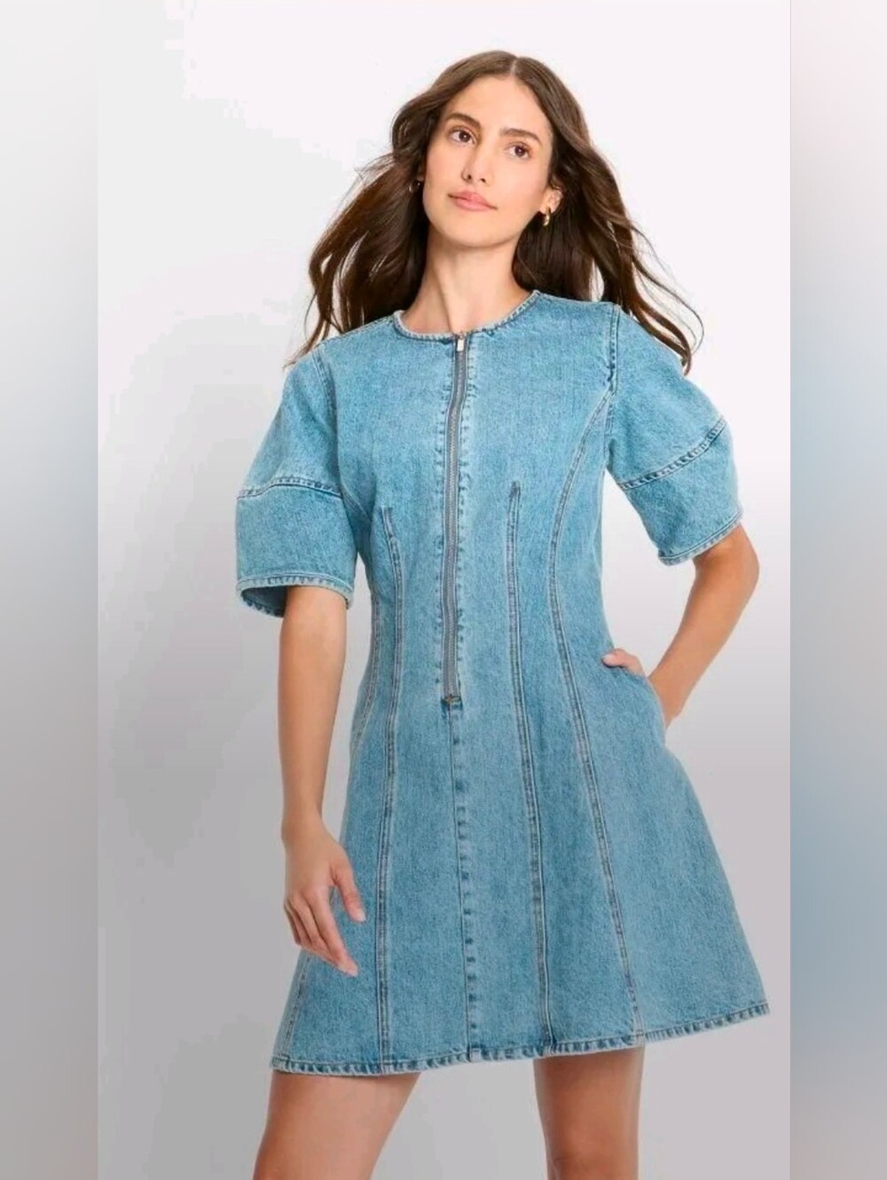 Future Collective Women's Corset Denim Mini A-Line Dress  Medium Wash M